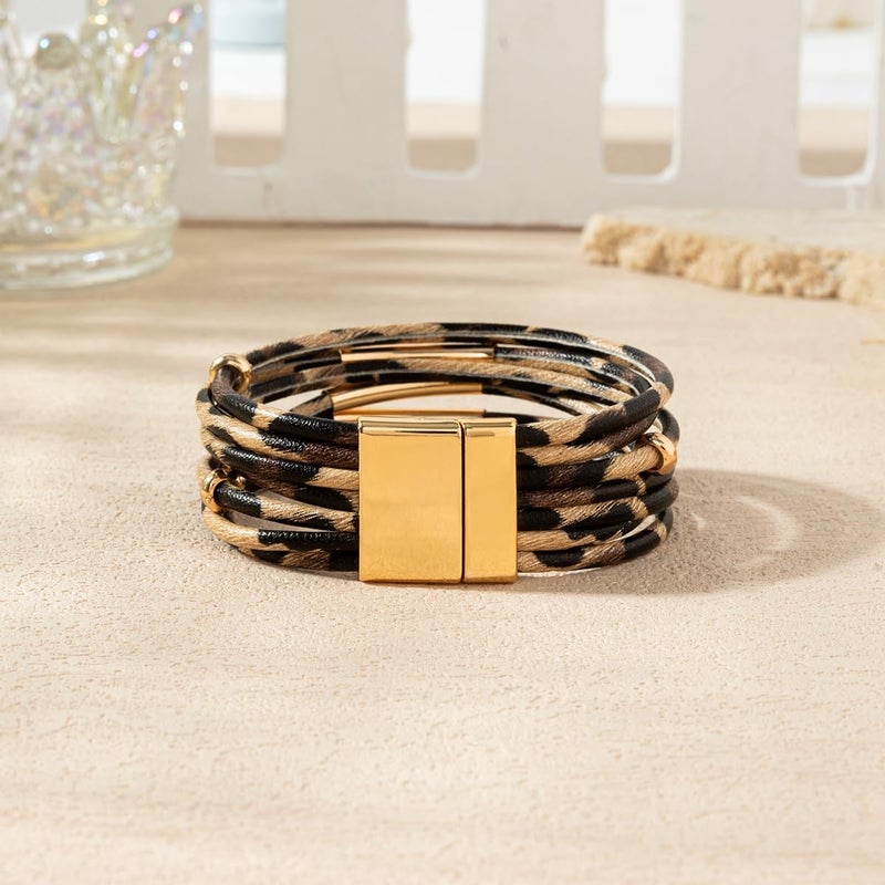 Rantanto Braid Leather Wrap Bracelet Trendy Stackable Crystal Cuff Boho Gold Heart Bracelet Jewelry Gift For Women - Image 5